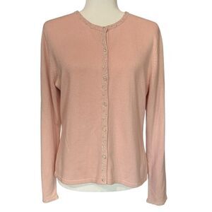 Pendleton Silk Cashmere Cardigan Sweater Baby Pink Beaded Womens Medium